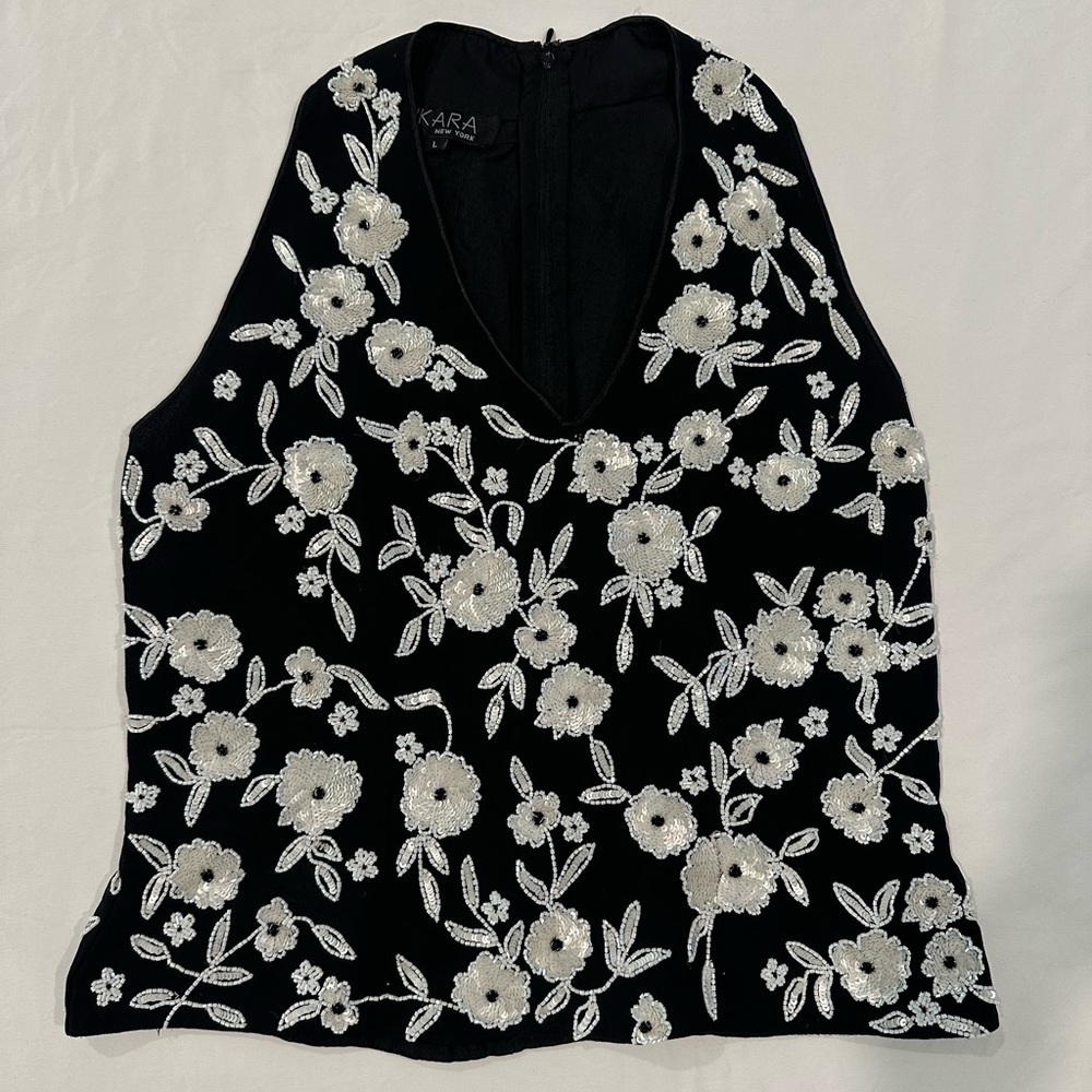 Jkara New York sequin and bead embroidered top- Large